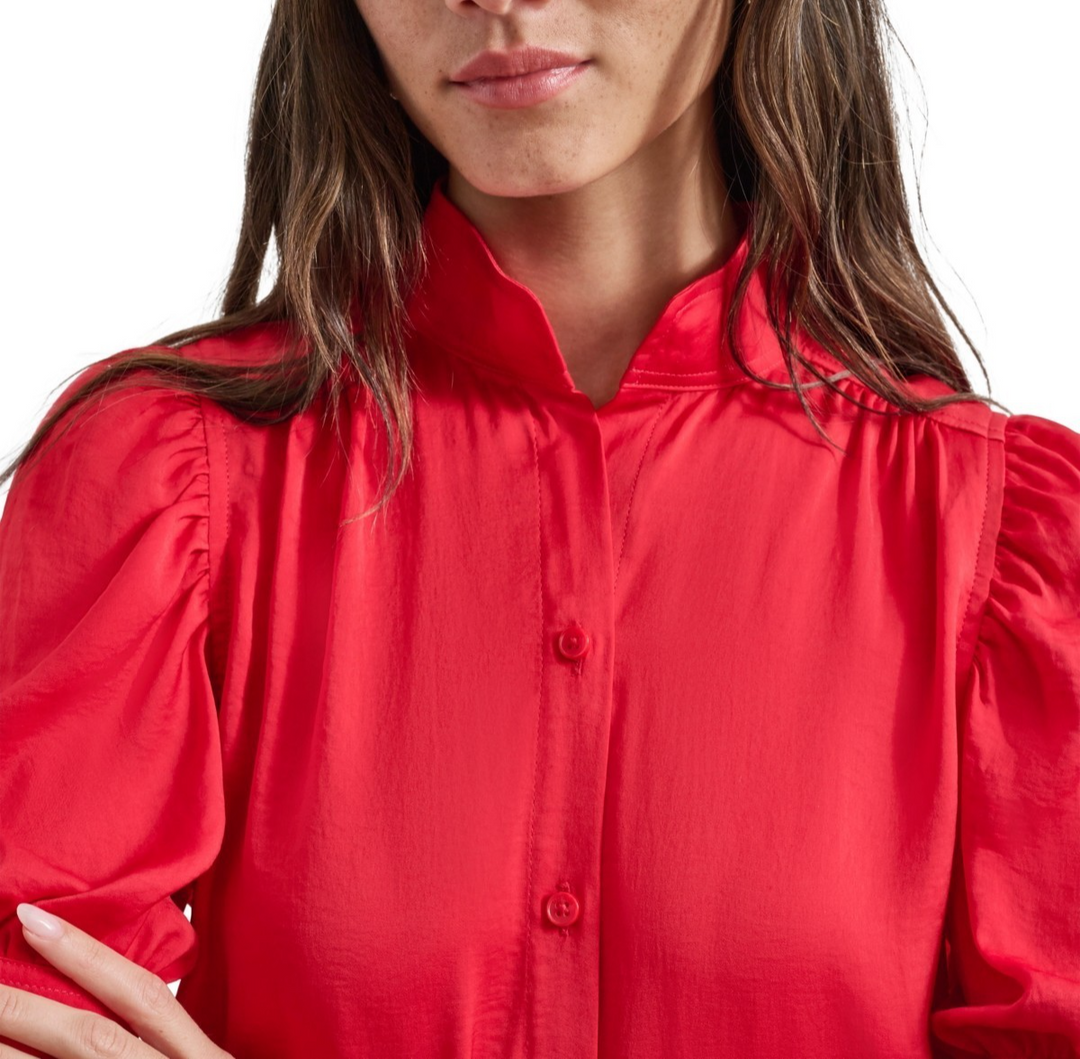 DKNY Jeans Stand Collar Puff-Sleeve Shirt MSRP $69