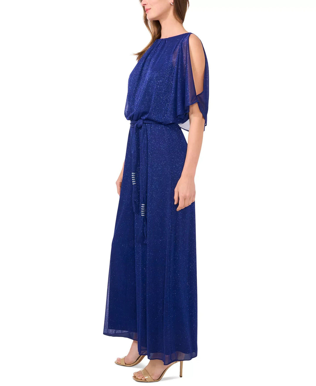 MSK Women's Glitter-Chiffon Blouson Wide-Leg Jumpsuit MSRP $89