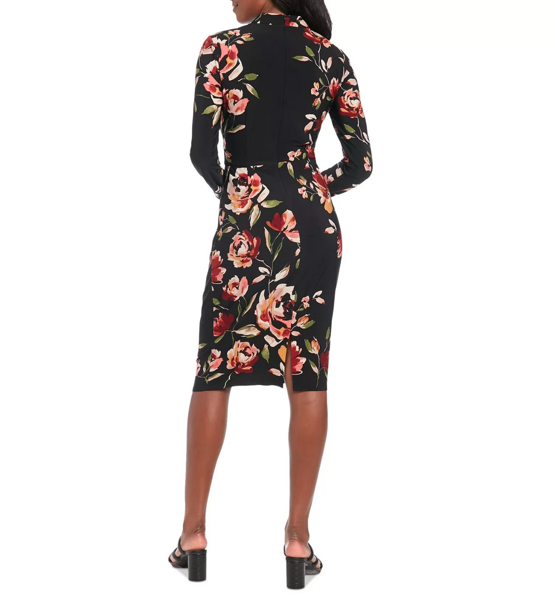 London Times Petite Floral Long-Sleeve Bodycon Dress MSRP $99