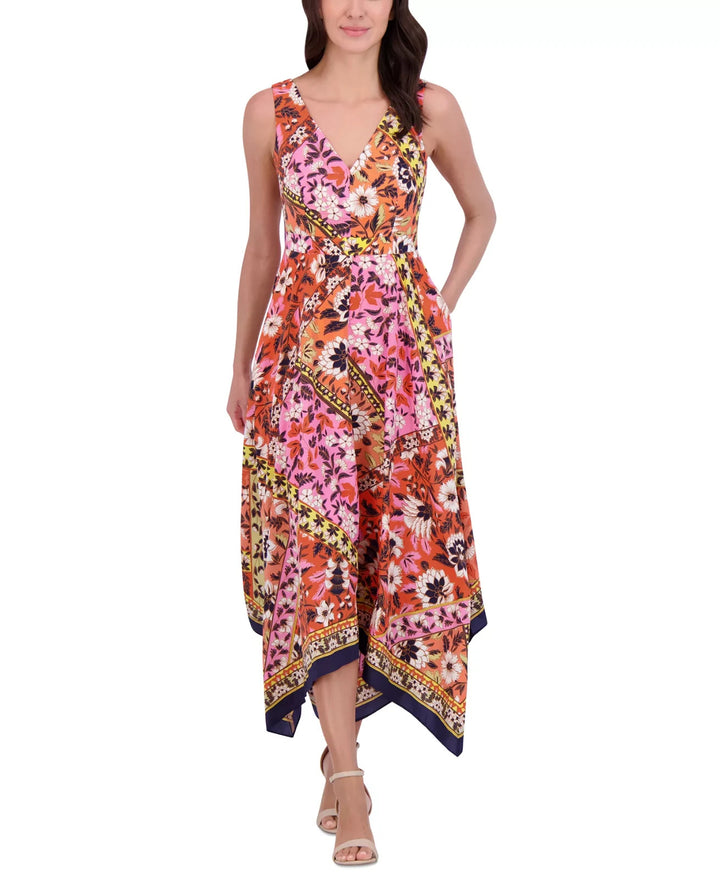 Vince Camuto Women's V-Neck Handkerchief-Hem Midi Dress MSRP $168