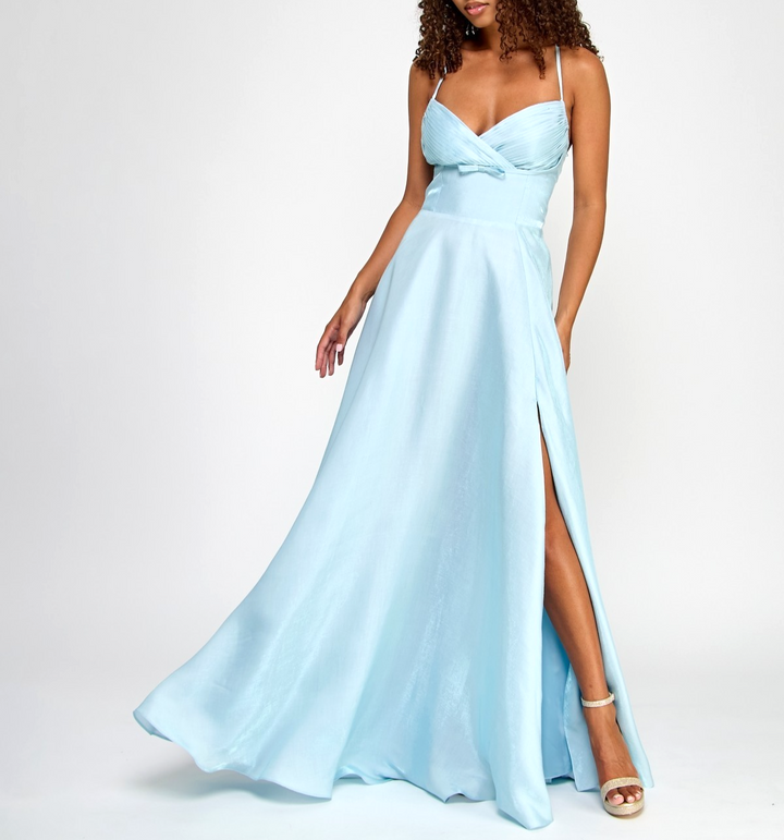 B Darlin Juniors' Satin Pleated-Bodice Surplice Gown MSRP $139