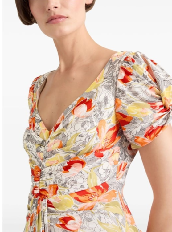 Cinq à Sept Walker Floral-Print Midi Dress MSRP $395