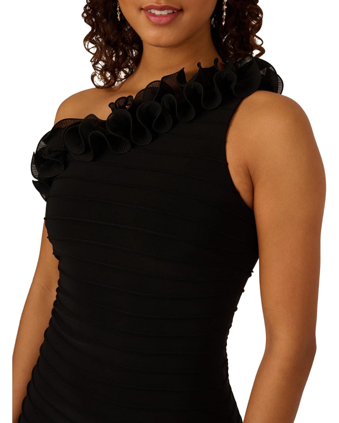 Adrianna Papell Ruffled Neckline Pintuck Dress MSRP $179