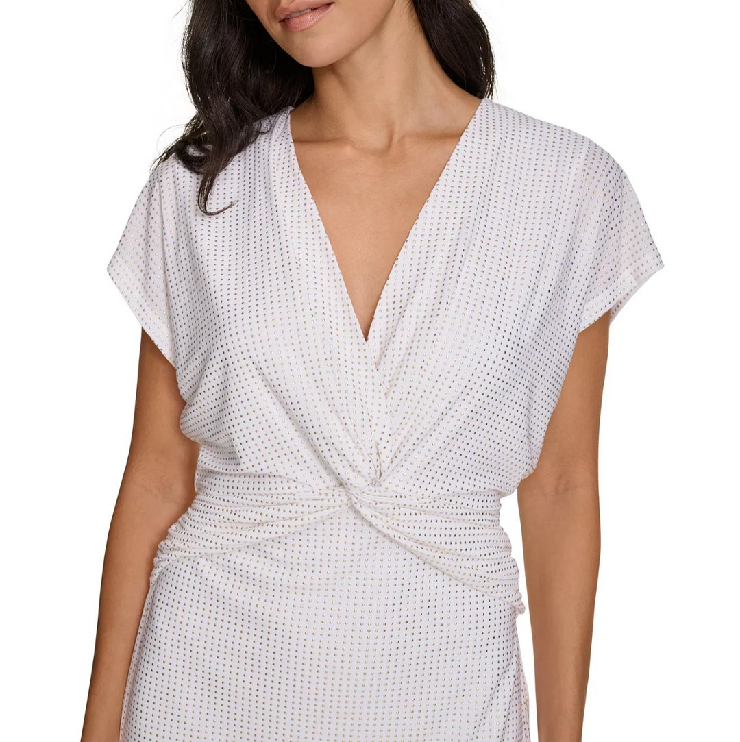 Calvin Klein Women's Metallic-Dot Twisted Front Midi Dress MSRP $134
