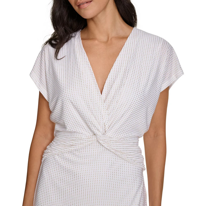 Calvin Klein Women's Metallic-Dot Twisted Front Midi Dress MSRP $134