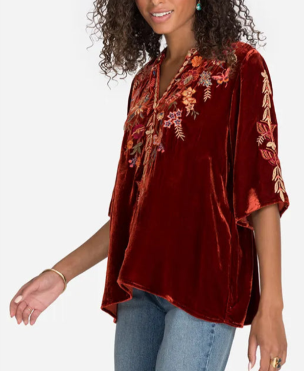Johnny Was Taline Easy V-Neck Embroidered Top MSRP $275