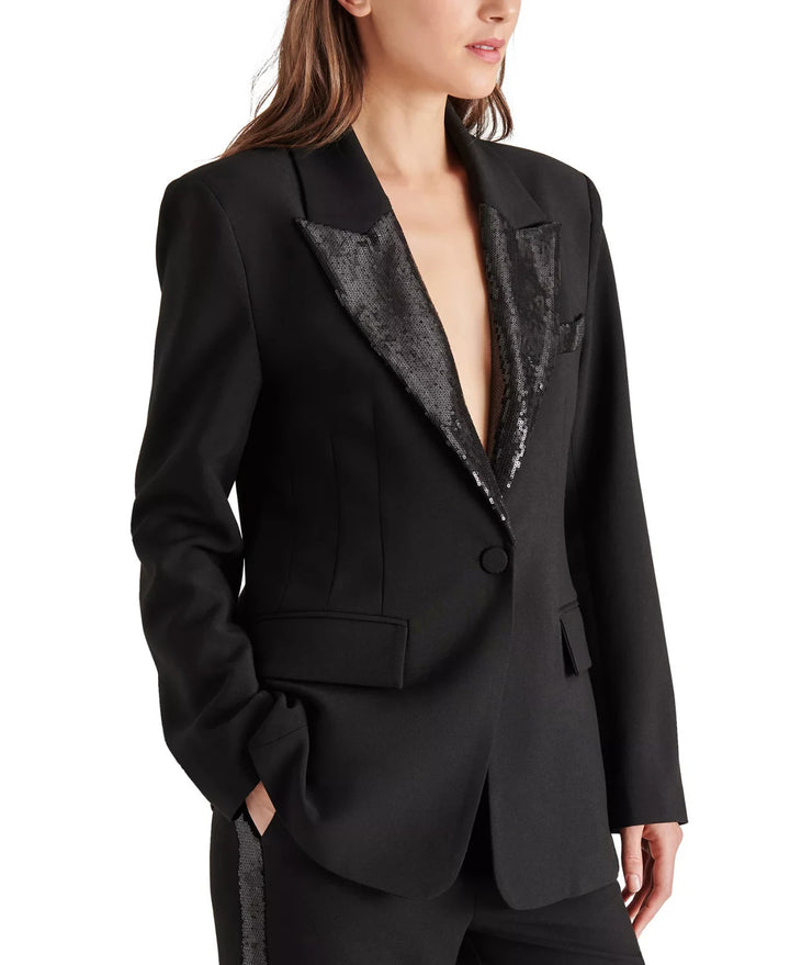 Steve Madden Misha Sequin-Trim One-Button Blazer MSRP $119