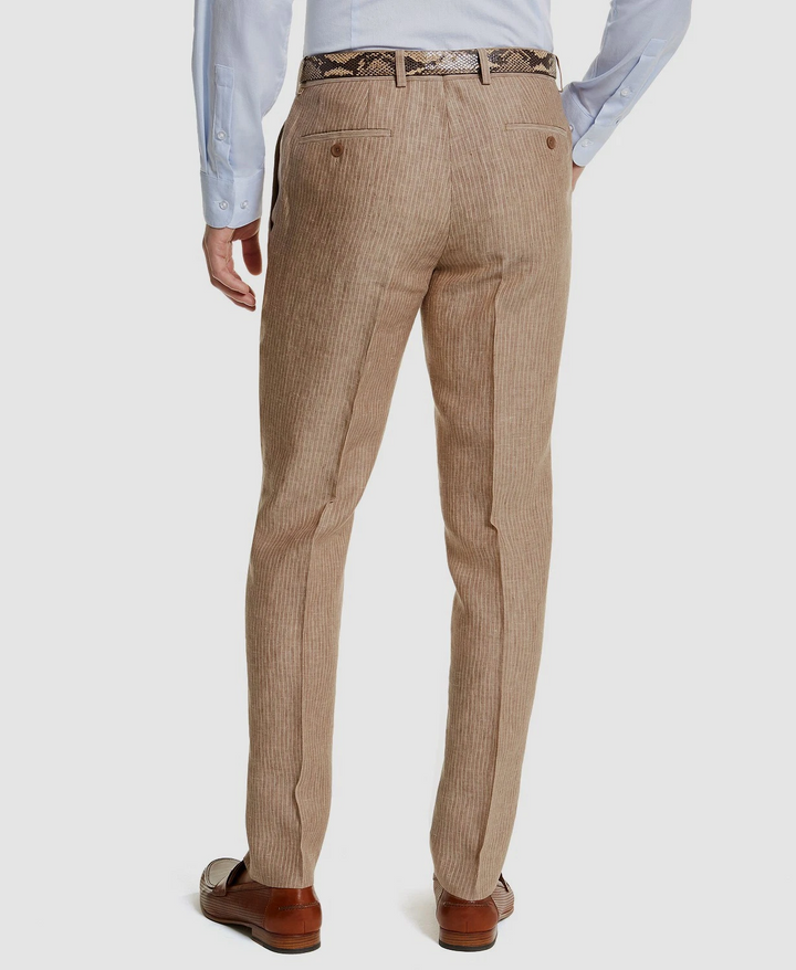 Bar III Men's Slim-Fit Tan Pinstripe Linen Suit Separate Pants MSRP $135