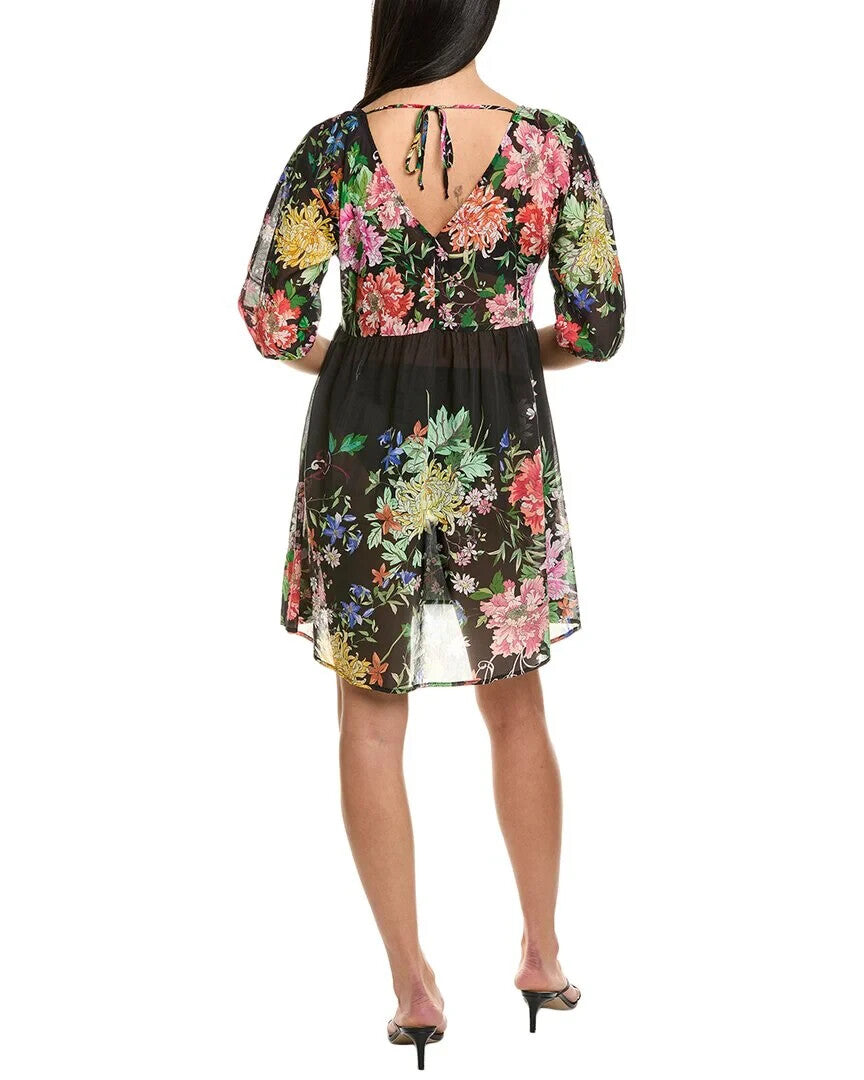 Johnny Was metallic notte silk-blend babydoll blouse MSRP $278