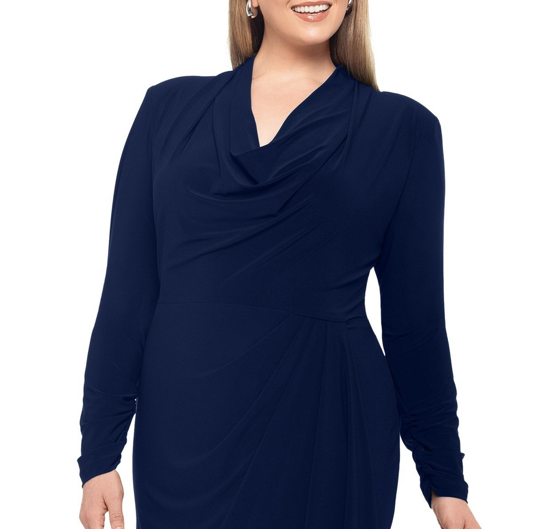 Betsy & Adam Plus Size Cowlneck Side-Draped Dress MSRP $229