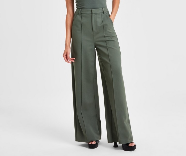 Bar III Women's Petite High-Leg Wide-Leg Seamed Ponte Pants MSRP $59.50