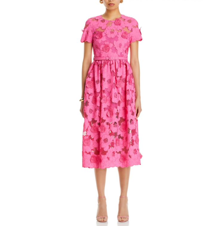 Self-Portrait Lace Belted Midi Dress MSRP $555