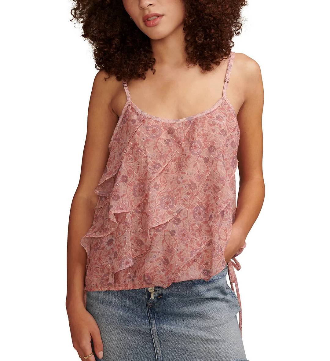 Lucky Brand Printed Asymmetrical Ruffle Camisole Top MSRP $79