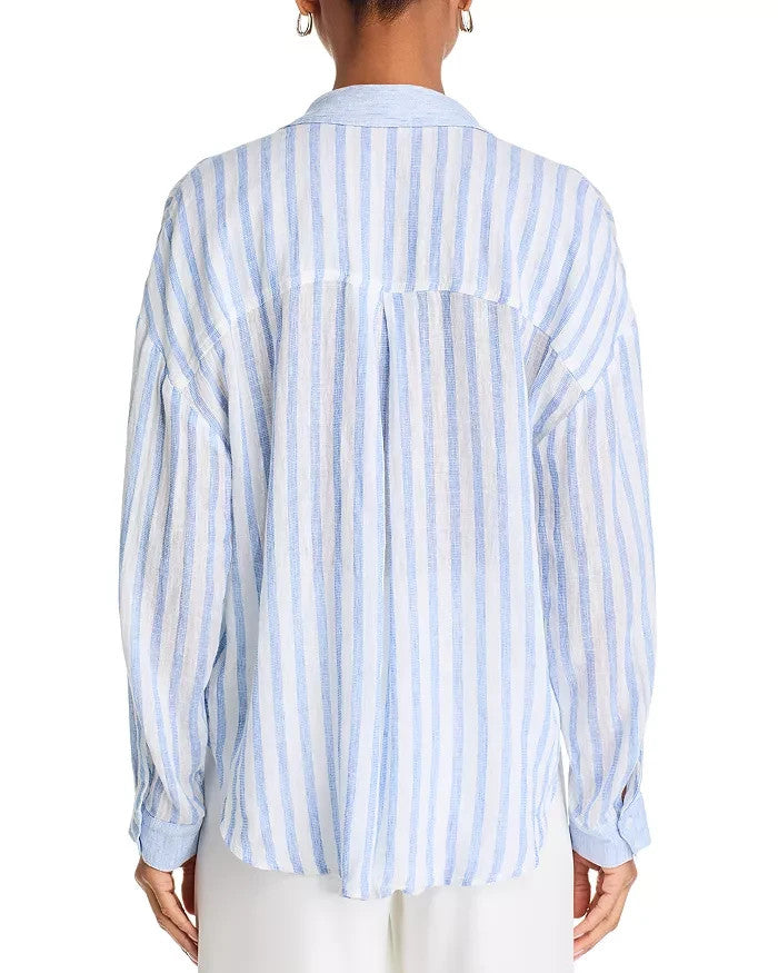 Bella Dahl Striped Contrast Pocket Boyfriend Shirt MSRP $158