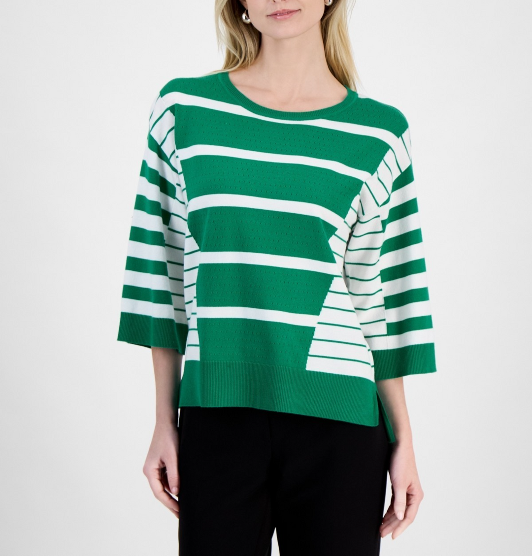T Tahari Women's Striped 3/4-Sleeve Sweater MSRP $78
