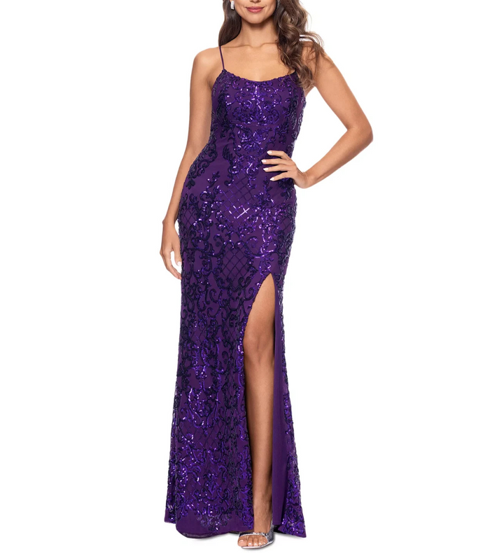 Betsy & Adam Women's Sequined Lace-Up Gown MSRP $259