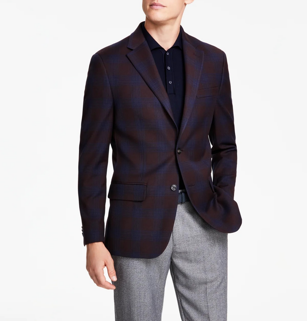 Tommy Hilfiger Men's Modern-Fit Burgundy Plaid Sport Coat MSRP $295