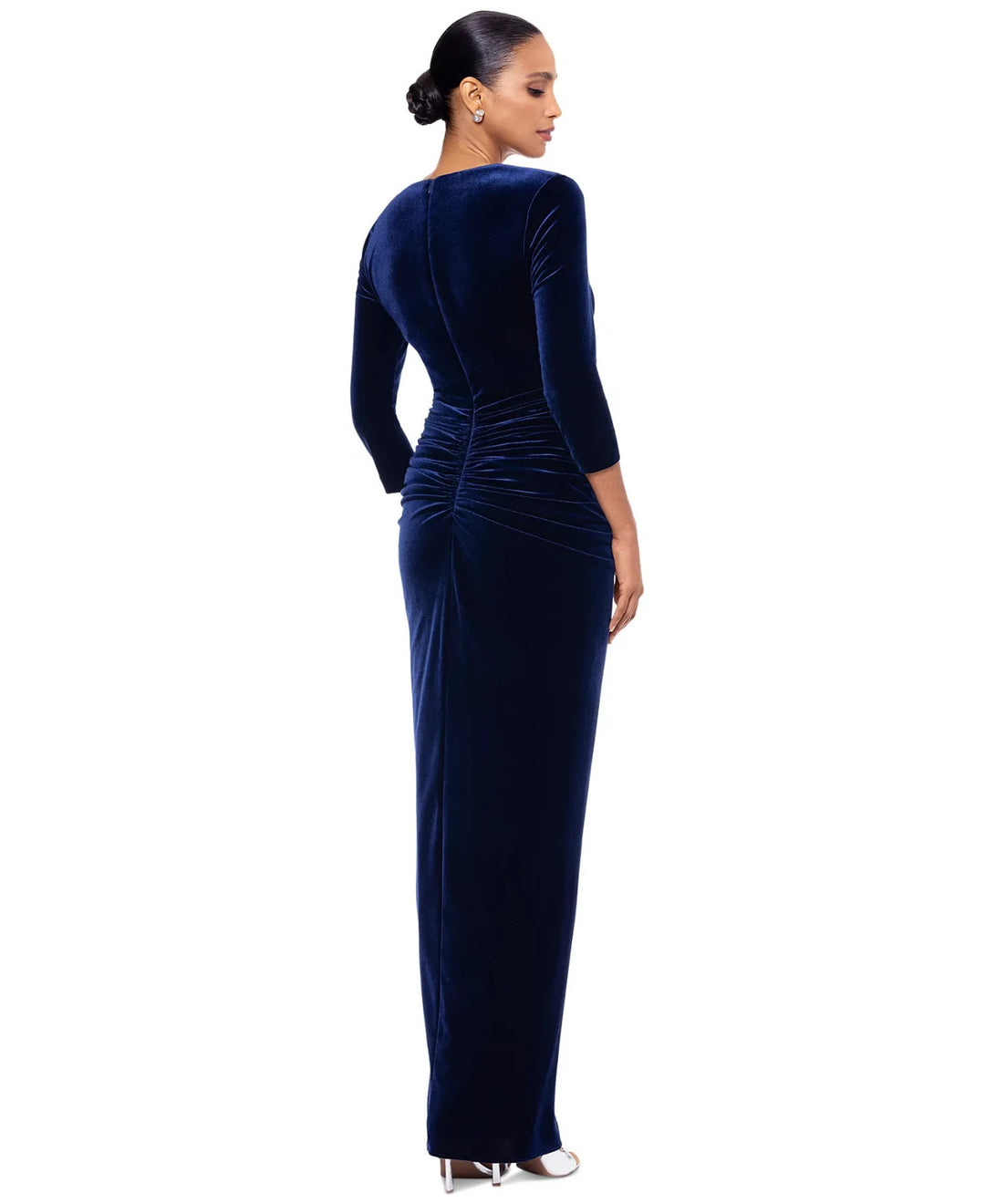 Betsy & Adam Women's 3/4-Sleeve Ruched Velvet Gown MSRP $189