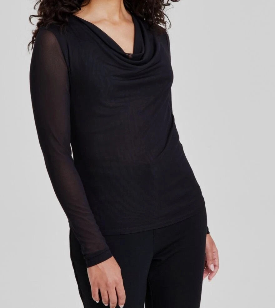 Bar III Women Long-Sleeve Cowlneck Mesh Top MSRP $34 Size PS