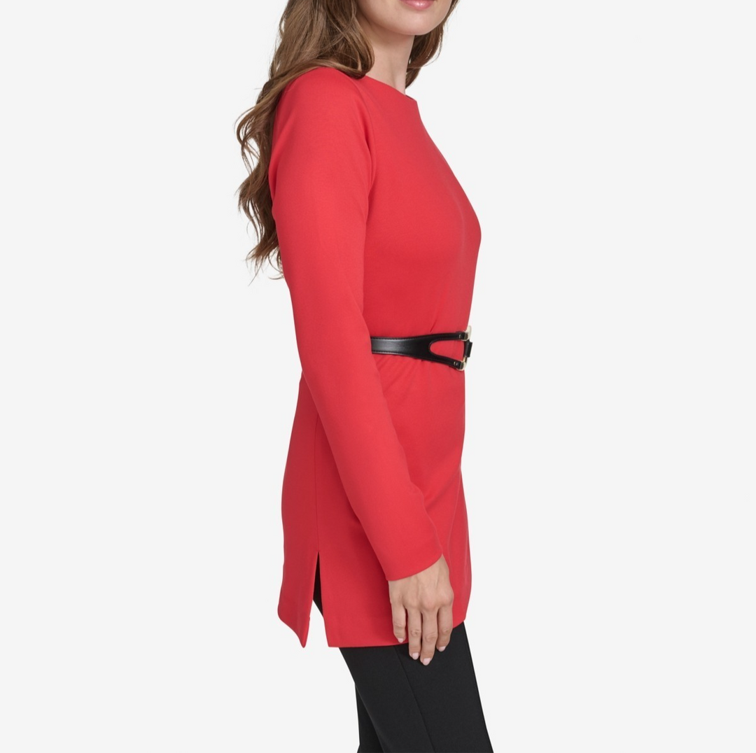 Halston Women's Logo Belt Boat-Neck Top MSRP $ 94