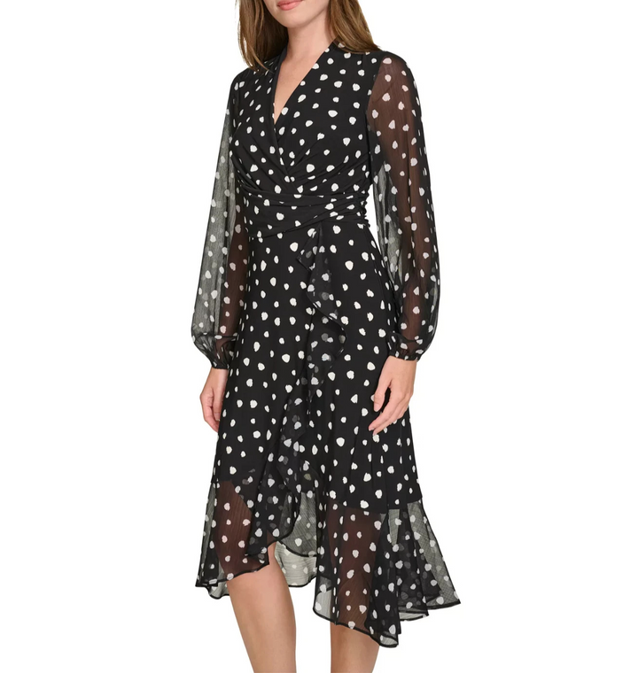 Tommy Hilfiger Women's Dot-Print Faux-Wrap Dress MSRP $149