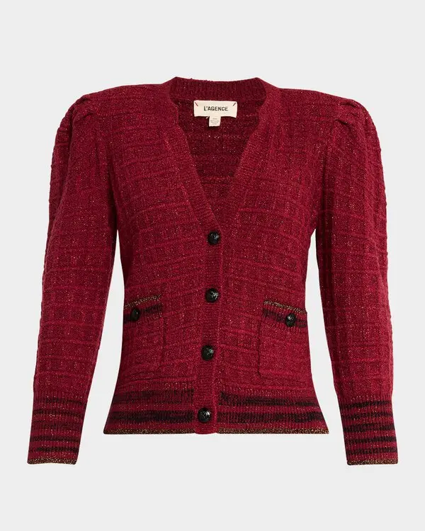 L'AGENCE Jenni Striped Button Front Cardigan MSRP $475