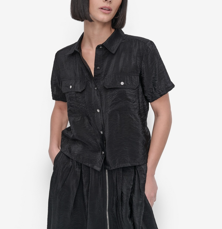 DKNY Women's Short-Sleeve Button-Front Tech Shirt MSRP $89