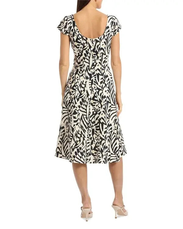 Bagatelle Printed Square Neck Seamed Flare Midi Dress MSRP $148