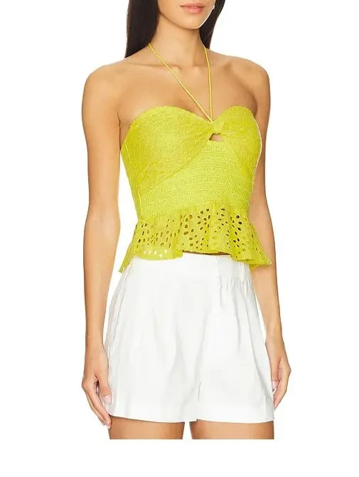 Alice + Olivia Women's Halter Eyelet Peplum Crop Top MSRP $275