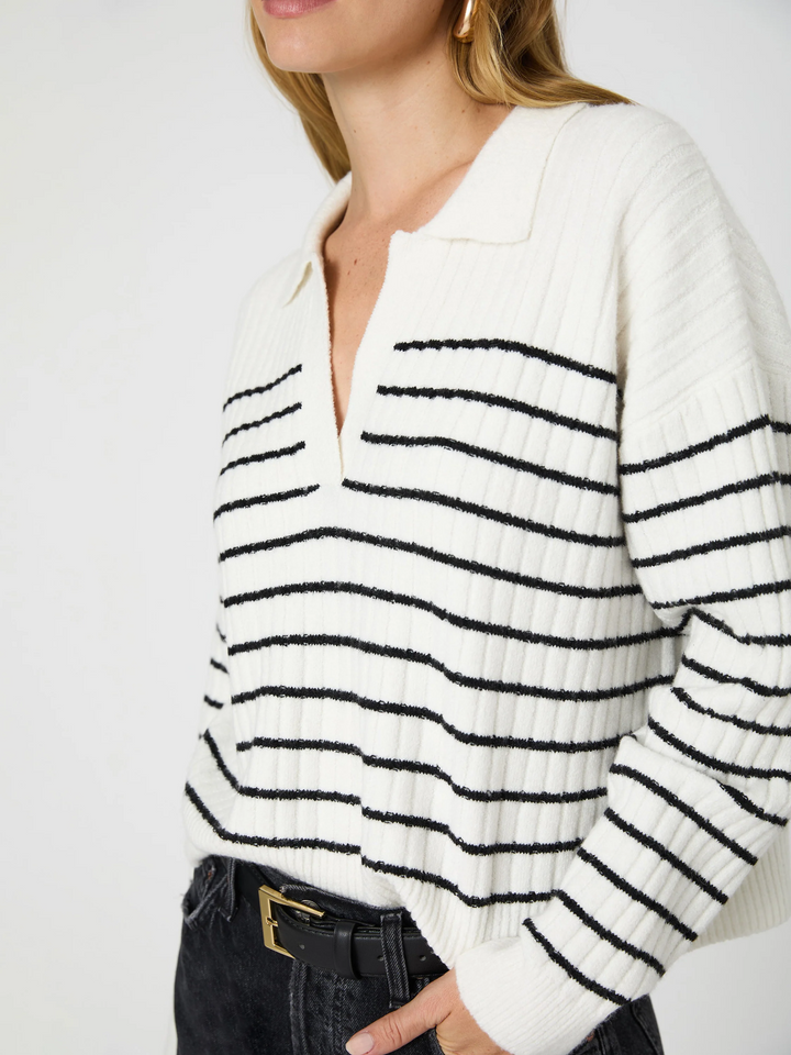 French Connection Vhari Collar Longsleeve Stripe Sweater MSRP $138
