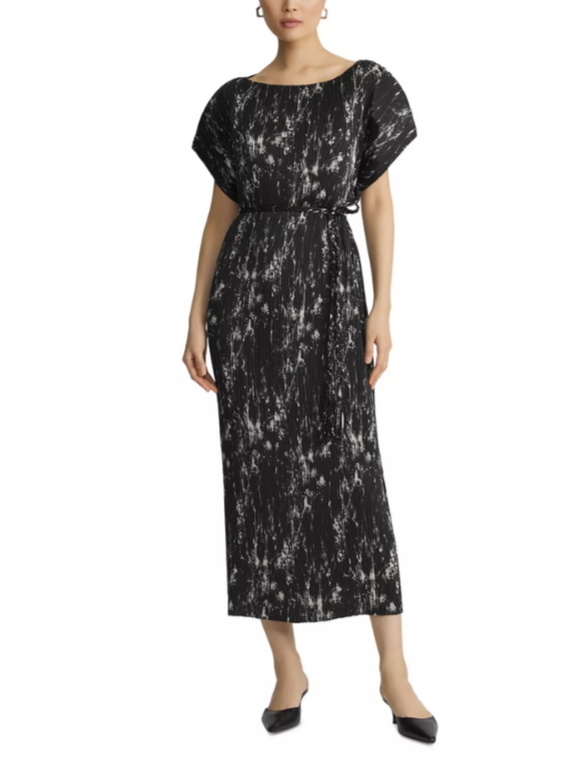 Lafayette 148 New York Plisse Belted Midi Dress MSRP $998