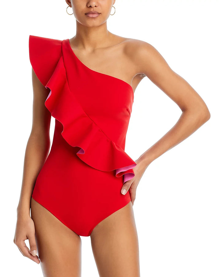 Chiara Boni La Petite Robe Atlante Ruffle Asymmetric One-Piece Swimsuit $395