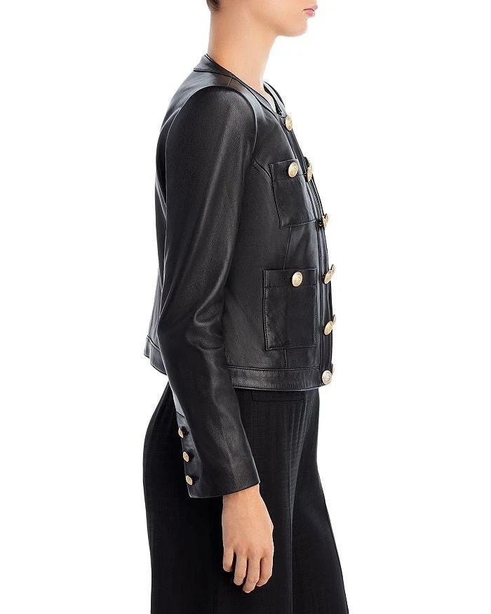 L'AGENCE Jayde Leather Open Front Jacket MSRP $1450