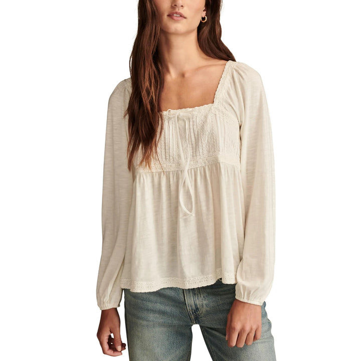 Lucky Brand Women's Lace-Trim Pintucked Knit Top MSRP $79 Size XS