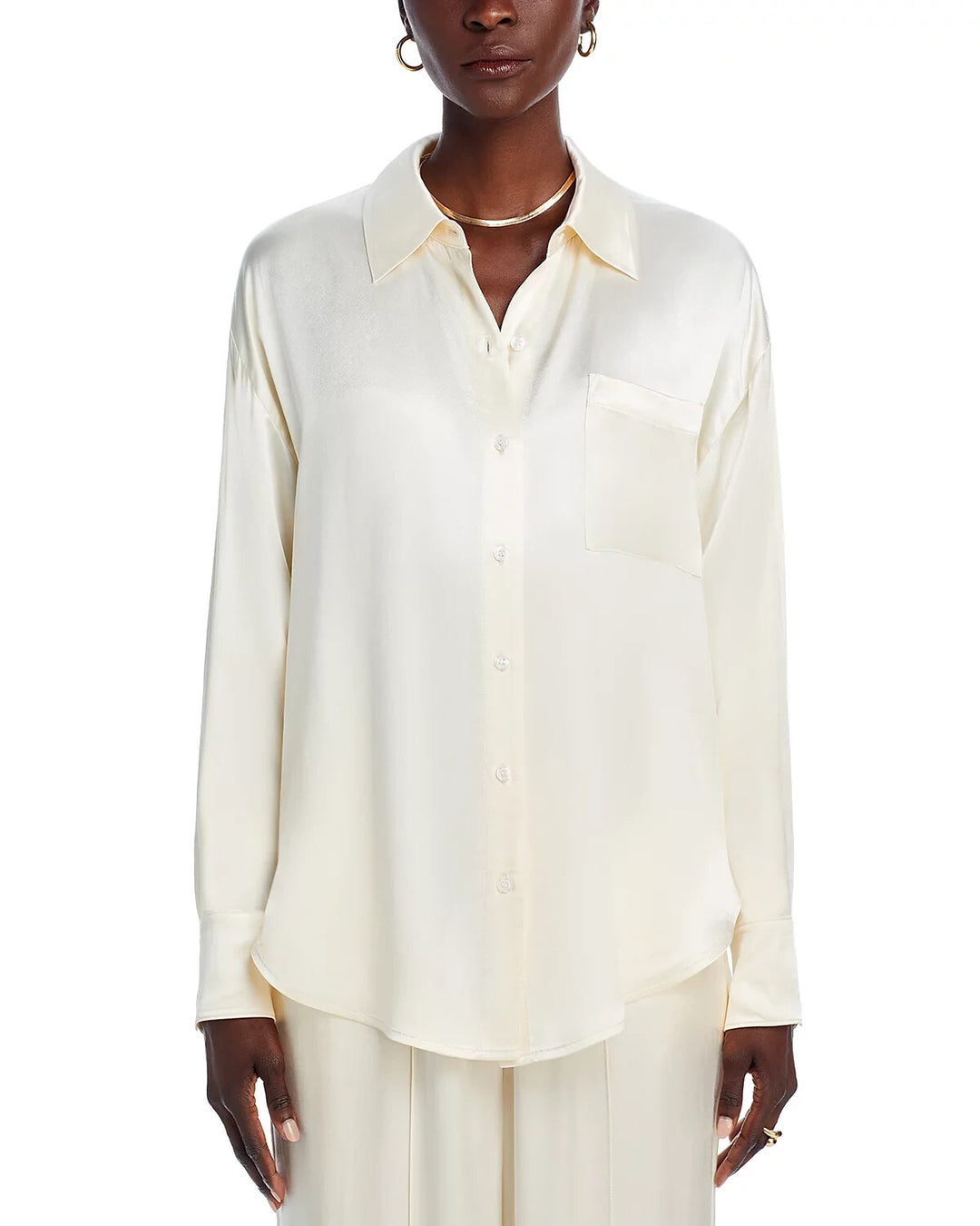 WAYF Fynn Satin Button Front Top MSRP $79