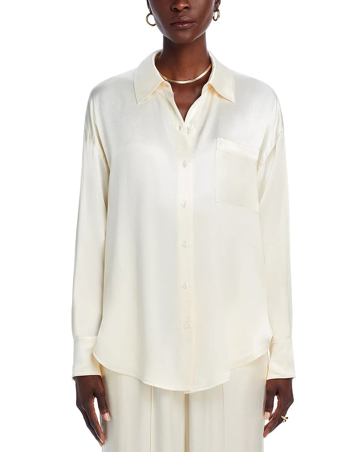 WAYF Fynn Satin Button Front Top MSRP $79