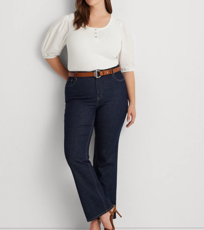 Lauren Ralph Lauren Plus Size Puff-Sleeve Henley Tee MSRP $99