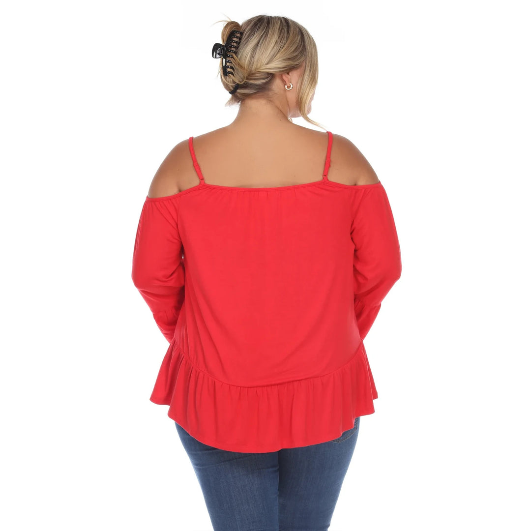 White Mark Women's Plus Size Cold Shoulder Ruffle Sleeve Top MSRP $46
