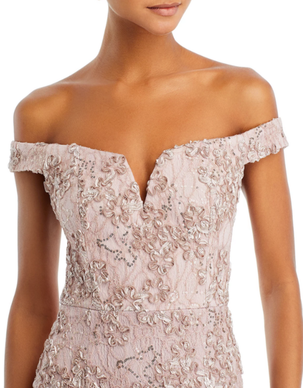 AQUA Off-the-Shoulder Embellished Lace Gown MSRP $288