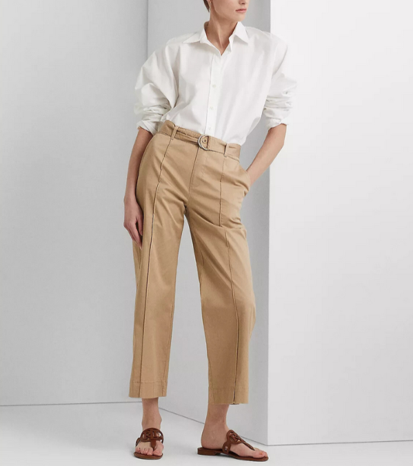 Lauren Ralph Lauren Micro-Sanded Twill Belted Wide-Leg Pants MSRP $145