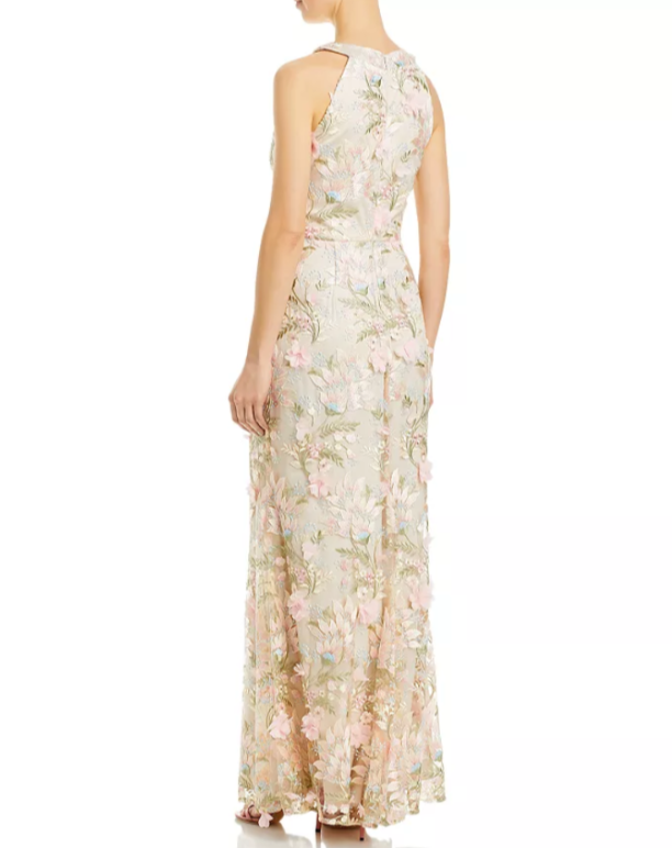 Eliza J Appliquéd Embroidered Halter Gown MSRP $358