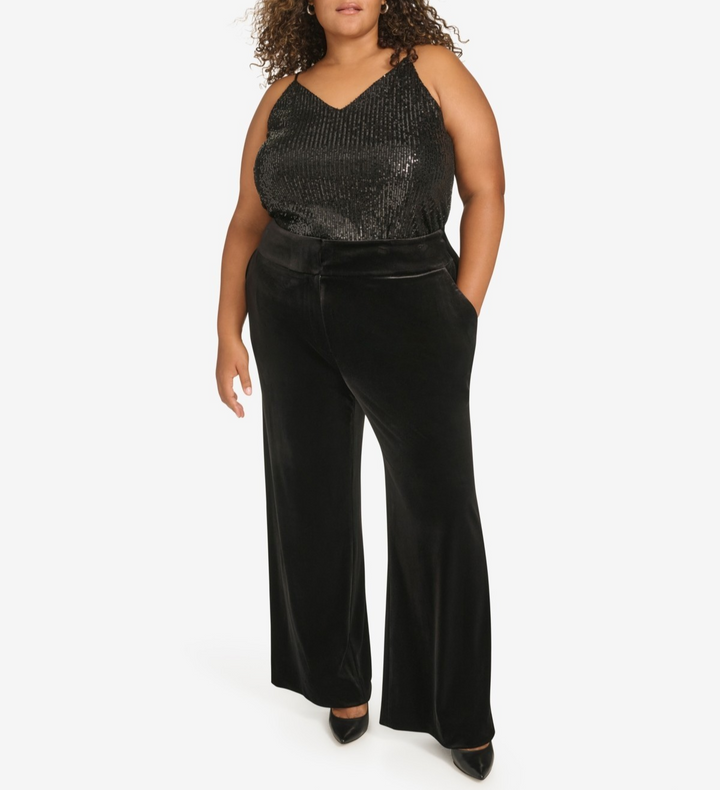 Calvin Klein Plus Size High Rise Wide Leg Velvet Pants MSRP $109