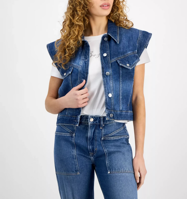 BOSS Orange Women's Extended-Shoulder Denim Vest MSRP $178