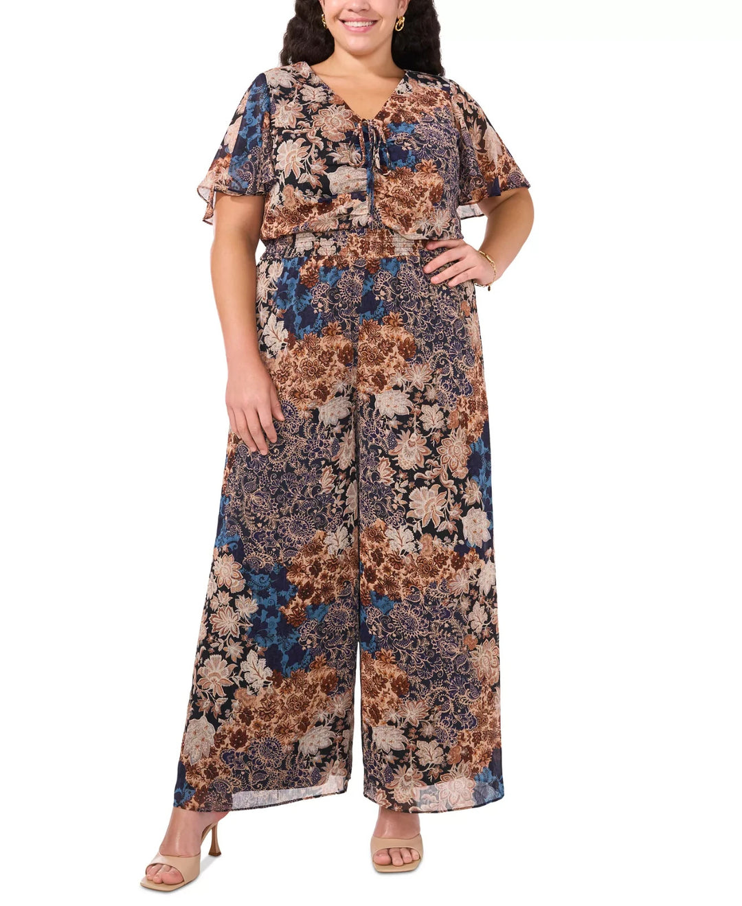 MSK Floral-Print Smocked Jumpsuit MSRP $99