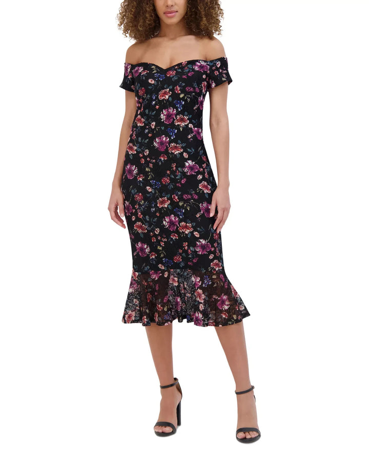 Siena Off-the-Shoulder Printed Floral Lace Midi Dress MSRP $128