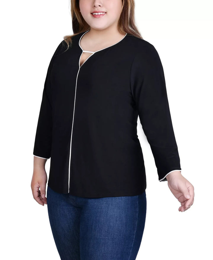 NY Collection Plus Size 3/4 Sleeve Piped Top MSRP $46