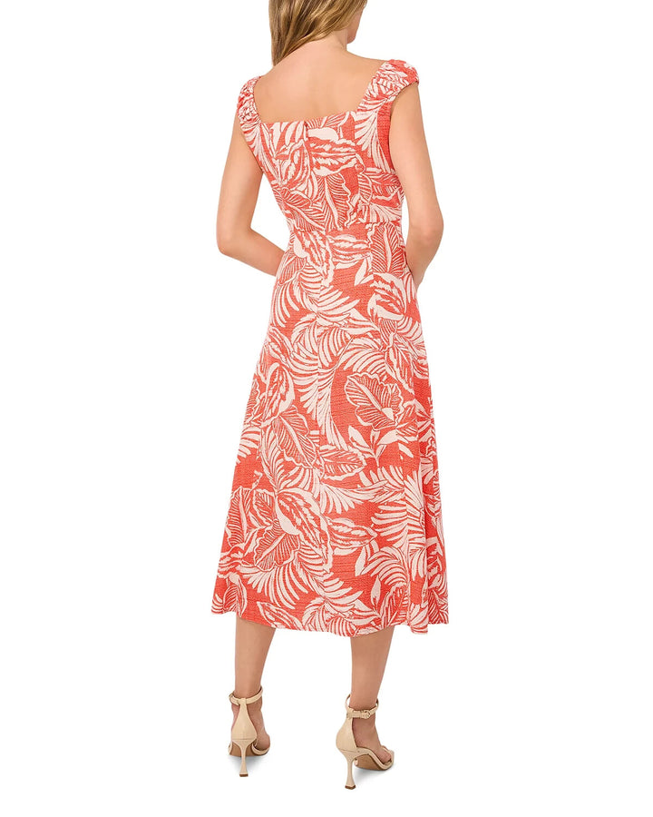 CeCe Square Neck Ruched Strap Midi Dress MSRP $139