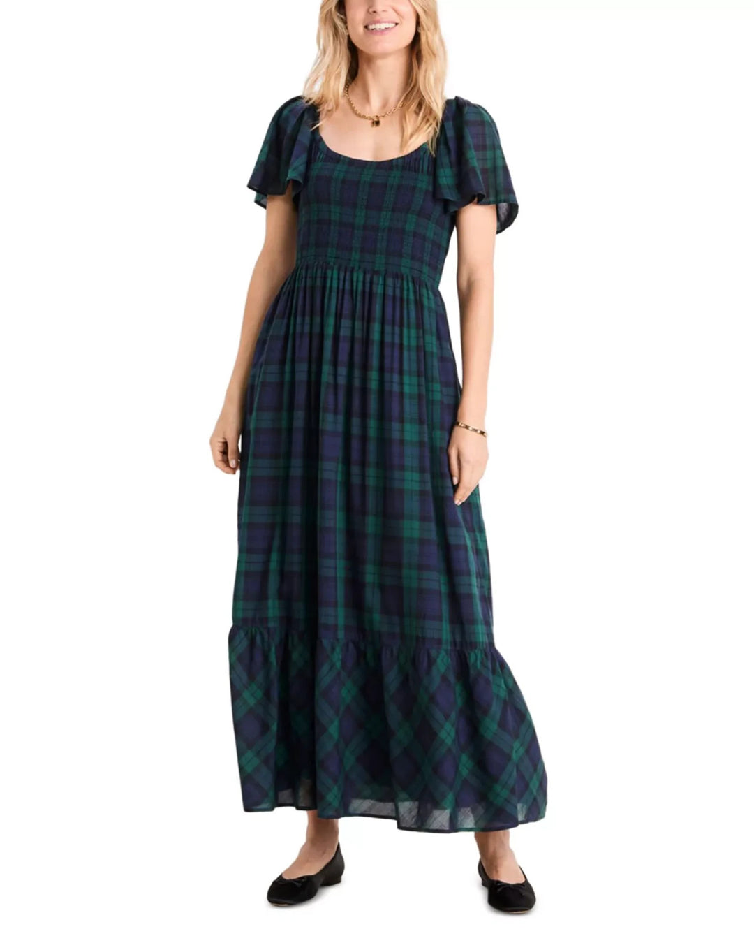 Vineyard Vines Plaid Flutter Sleeve Maxi Dress MSRP $178