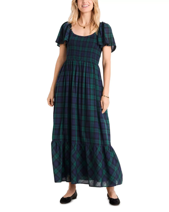 Vineyard Vines Plaid Flutter Sleeve Maxi Dress MSRP $178