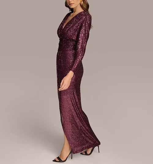 Donna Karan Women's Sequin Long-Sleeve Gown - Elderberry Donna Karan Women's Sequin Long-Sleeve Gown - Elderberry